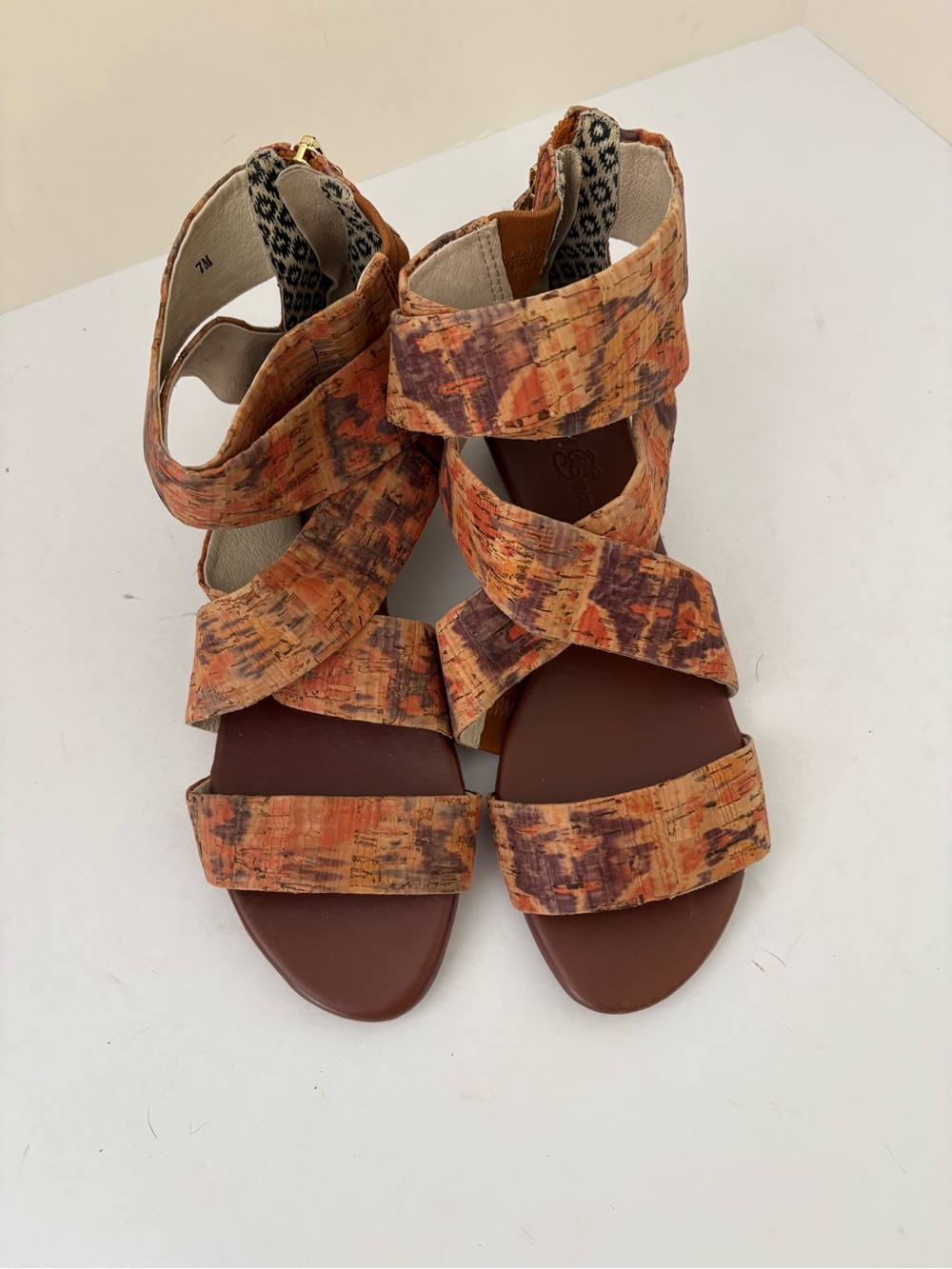 Matt Bernson Delphine Cork Wedge sandals size 7. Tan, orange, brown. Like new.